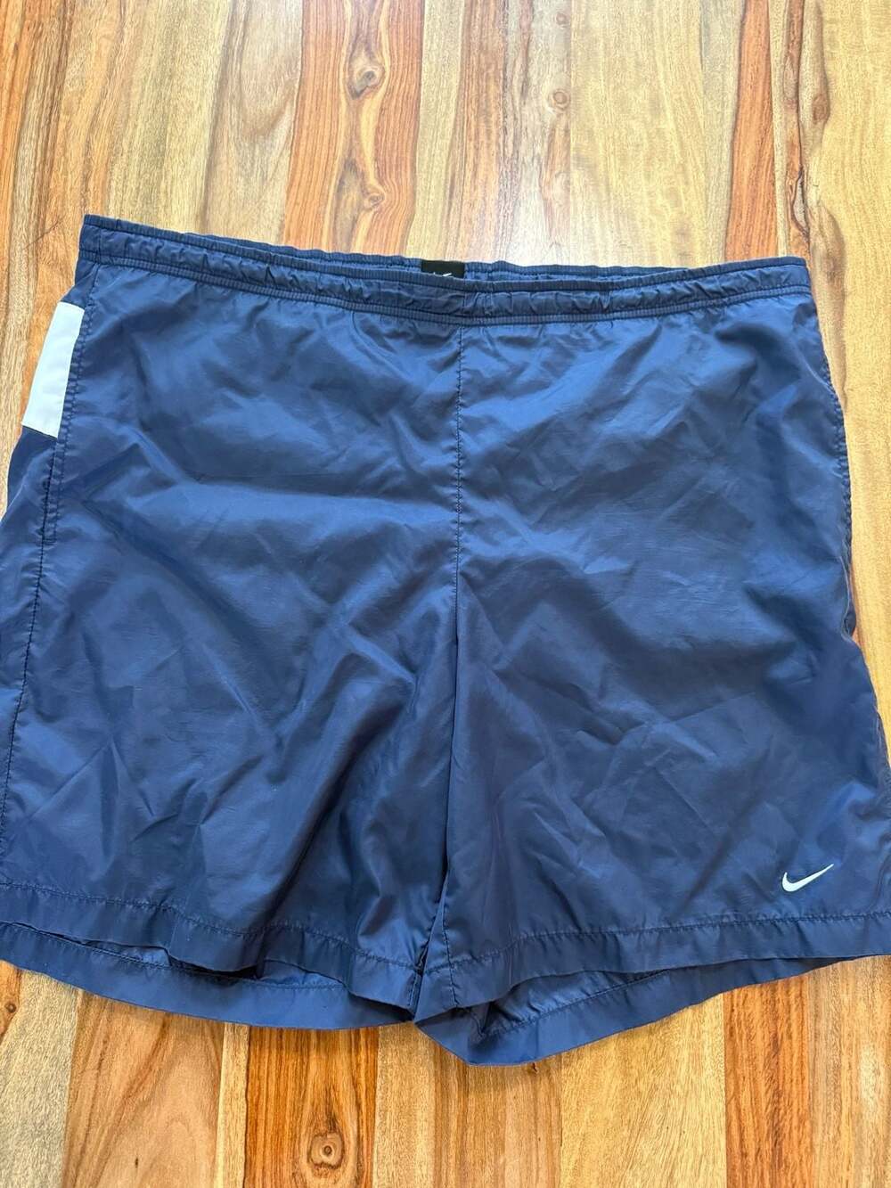 Vintage Nike Nylon Athletic Shorts Blue White Spell Out XL Mesh Lined